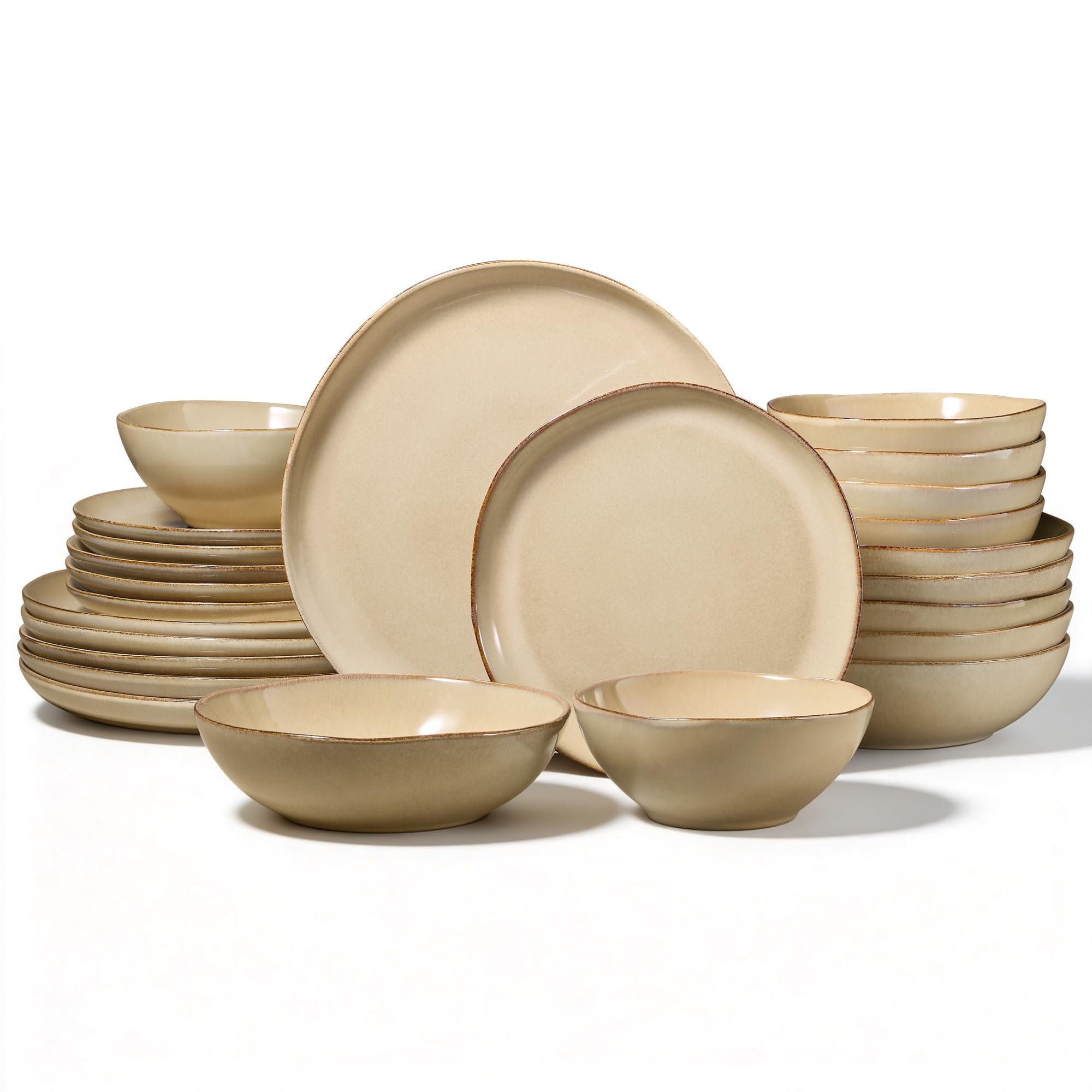 Onader 24 Piece Reactive Glaze Dinner Set for 6 People, Khaki