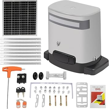 280W Automatic Sliding Gate Motor, 800kg Max Weight 16Nm Torque, 24V Solar Compatible Complete Kit with 2 Remote Controls for Residential Driveway Gates