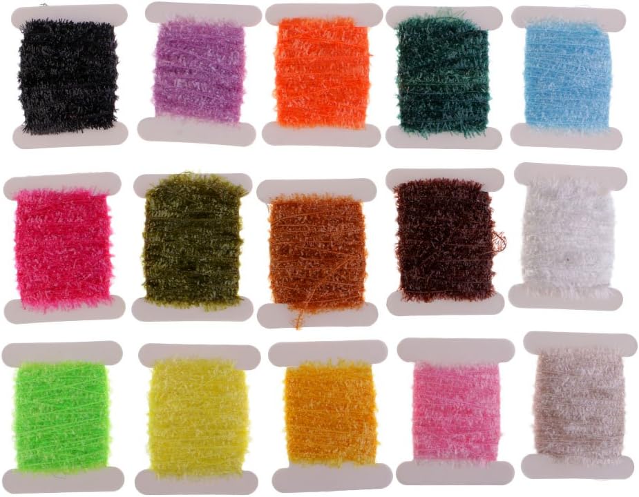Baoblaze 15 Cards Ice Chenille Fly Tying Materials Flash Tinsel Cactus Chenille Medium Crystal Body