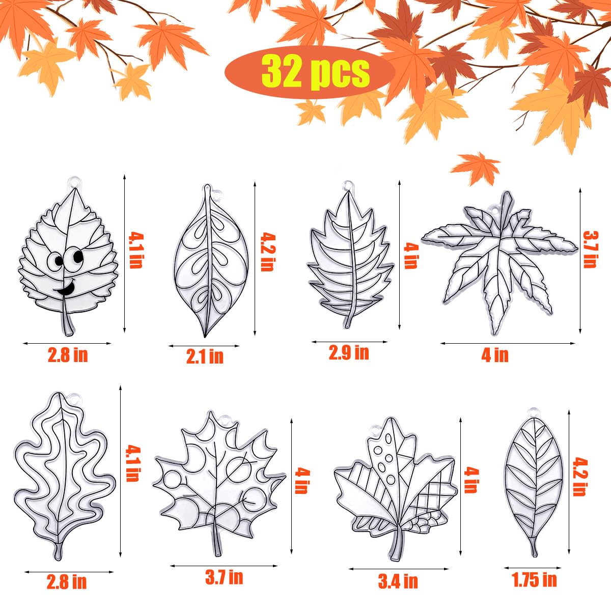 Sonnenfänger-Set, 32 Sets, Herbstblatt-Sonnenfänger, Fensterkunst, Farbe, Sonnenfänger, DIY-Bastelsets, Herbst-Ahornblatt-Sonnenfänger, Großpackung für Klassenzimmer, Erntedankfest, Ernte, Party