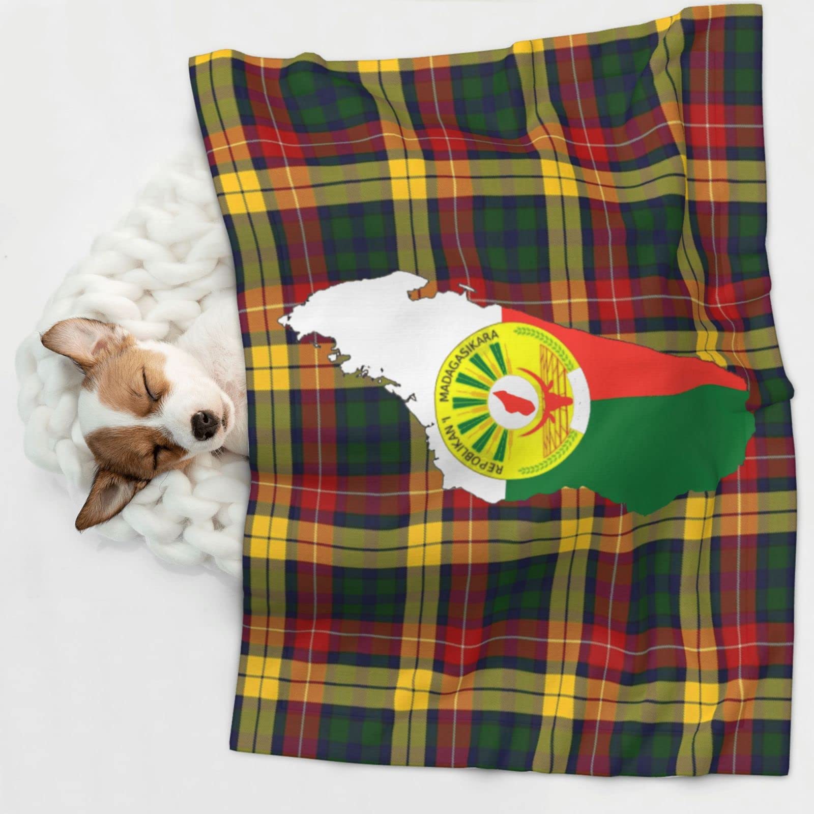 Madagascar Flag Map Soft and Cozy Pet Blanket for Dogs and Cats - Versatile and Comfortable Large