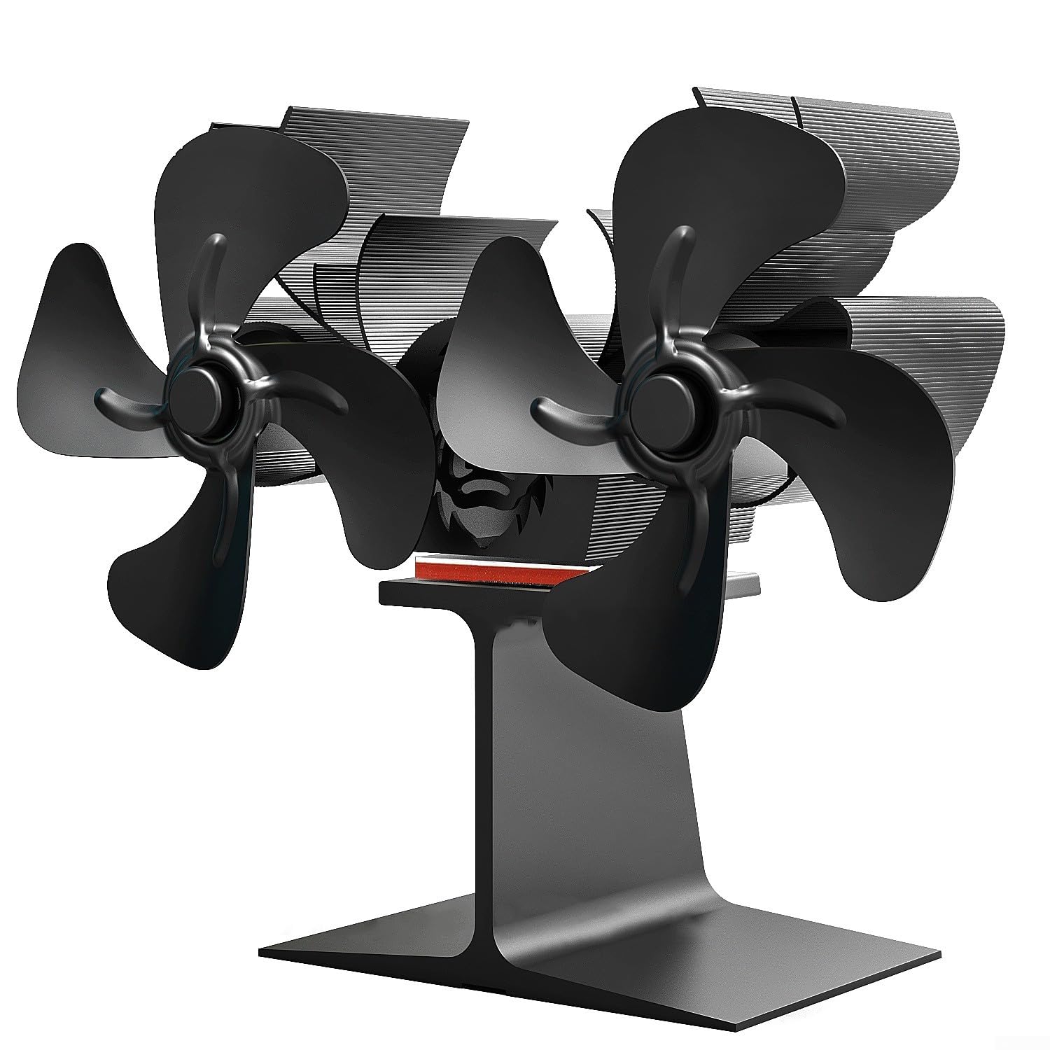 Ventilador de estufa de 4 aspas alimentado por calor - Ventilador de estufa de leña de doble cabezal - Funcionamiento silencioso - Distribución eficiente del calor - Ventilador de quemador