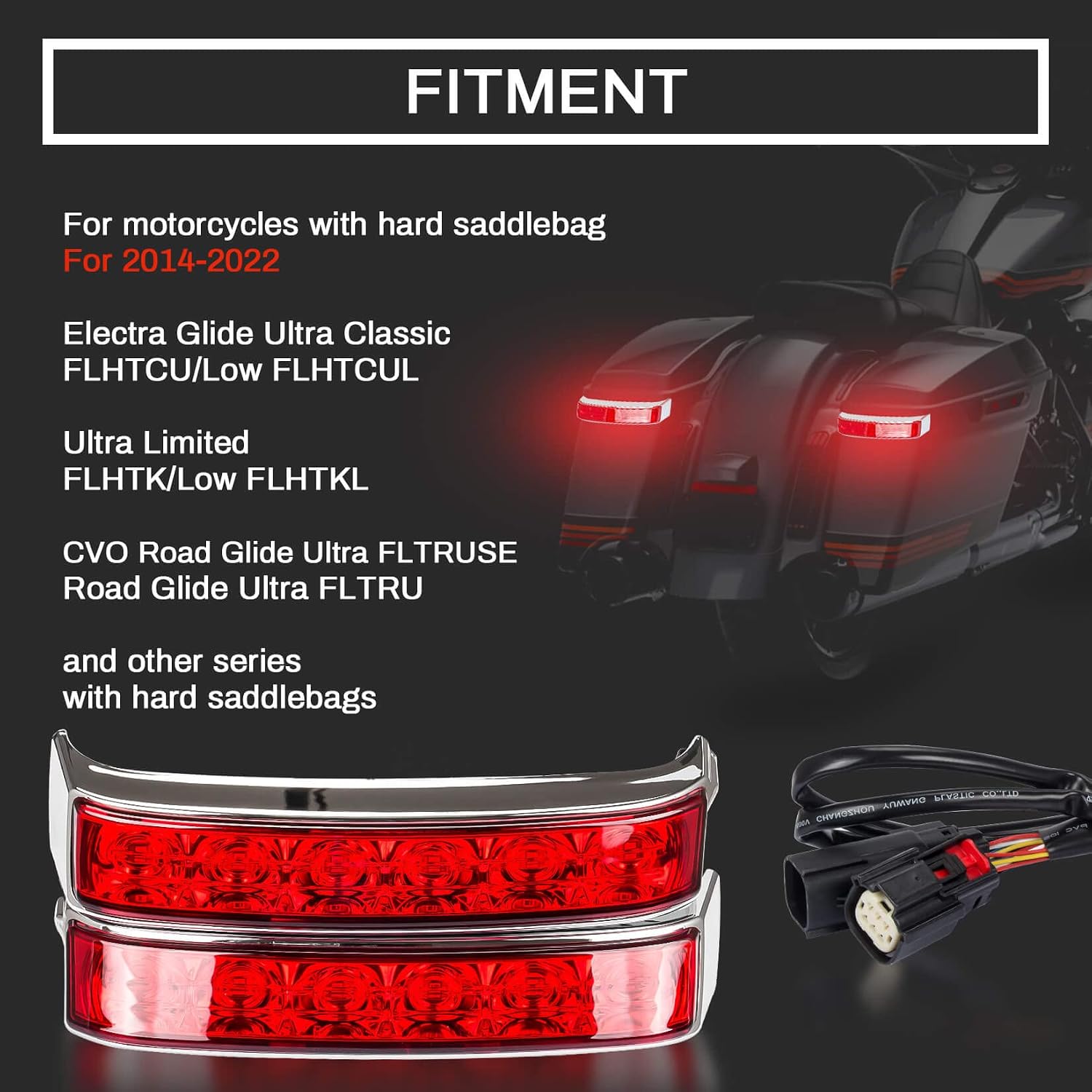 PSLER Saddlebag Housing Tail Run Brake Turn Light Lamp LED Len for Touring Street Road Glide CVO Electra Glide Ultra Classic Ultra Limited CVO 2014-2024(Chrome Red)