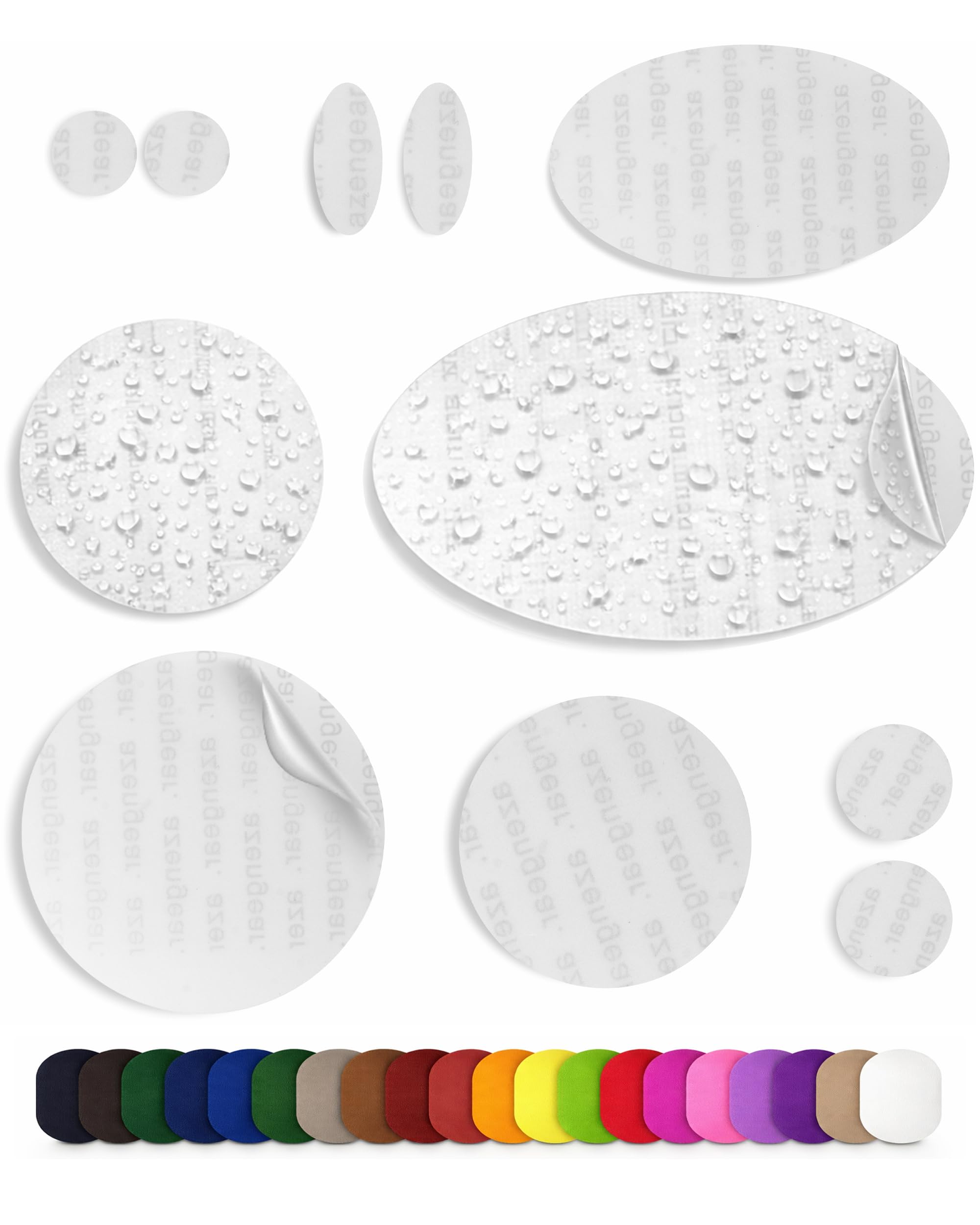 aZengear Repair Patches (30+ Colours) for Down Jackets, Puffer Coats, Tents, Shoes, Upholstery - Stick On, Waterproof, Tear-Cold-Heat-Resistant Nylon Polyester Fabric (11 Pcs)
