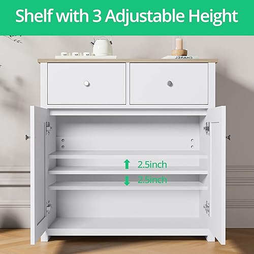 Miniatura 5 de SunsGrove Armario buffet con aparador de almacenamiento, armario de almacenamiento de cocina con 2 cajones y estantes ajustables, gabinete de madera