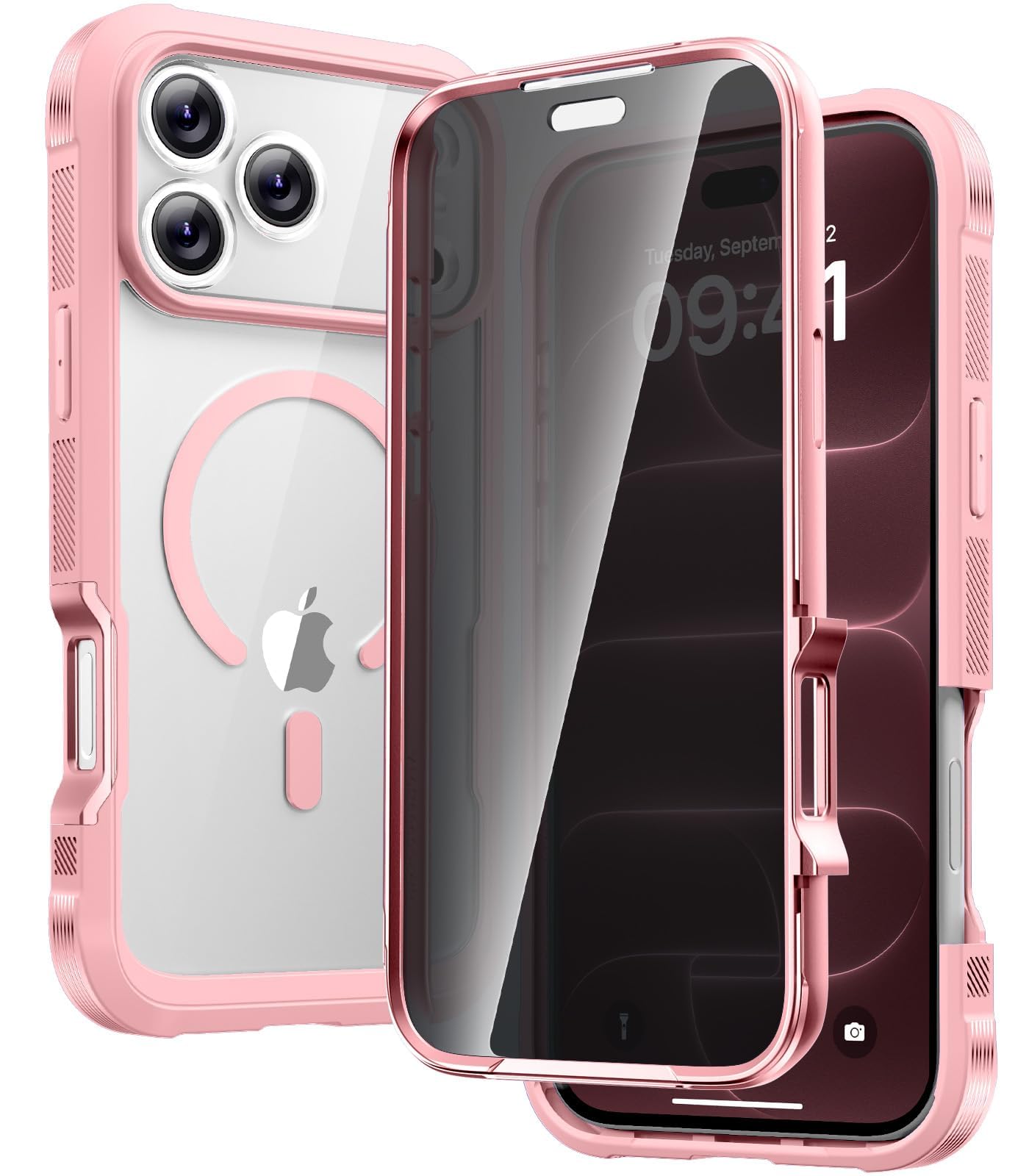 Diaclara Magnetic for iPhone 18 Pro Case with Privacy Protector, Pink