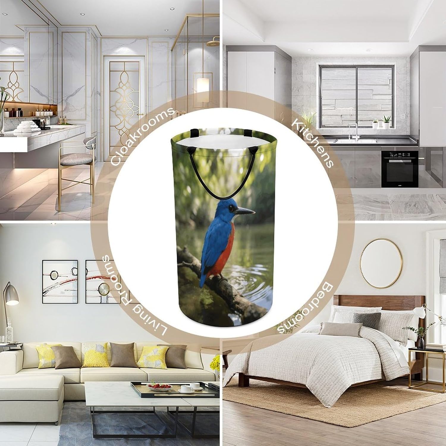 Kingfisher Laundry Hamper Portable Lightweight Clothes Hampers Fashion Dirty Laundry Storage Basket Large Capacity Foldable Clothes Baskets for Bathroom Bedroom