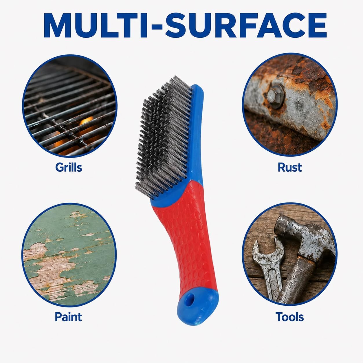 Heavy Duty Stainless Steel Wire Brushes 2 Pack - 8×20 Dense Bristle Scratch Brushes with Ergonomic Rubber Handle, 6.3" x 1.4" for Rust, Paint & Grill Cleaning image 4