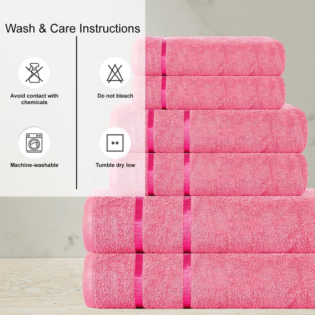CASA COPENHAGEN Set regalo di 6 asciugamani da bagno, 500g/m², Rosa