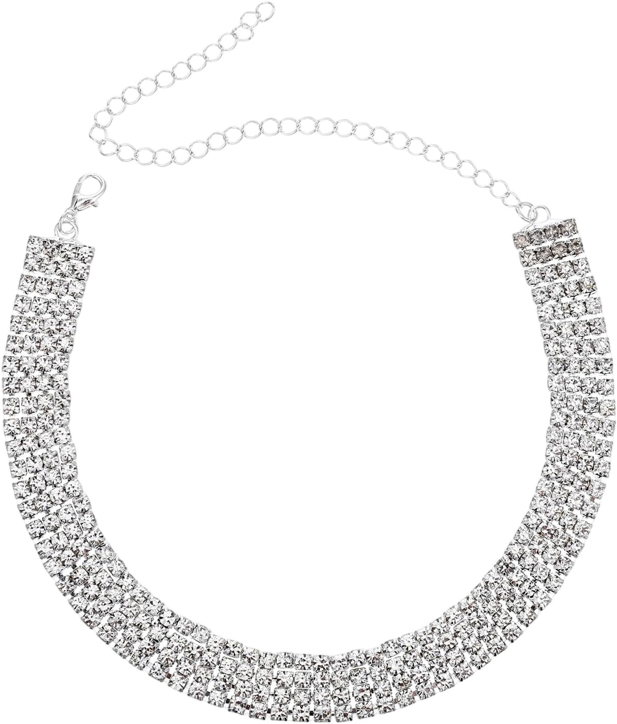 Sibba 4 Row Diamond Choker Necklace for Women Silver Plated Adjustable Iced Out Crystal Rhinestone Collar Elegant Anniversary Birthday Gift Jewelry Sparkling Party Wedding Tassel White Necklace(4 Row) - Image 8