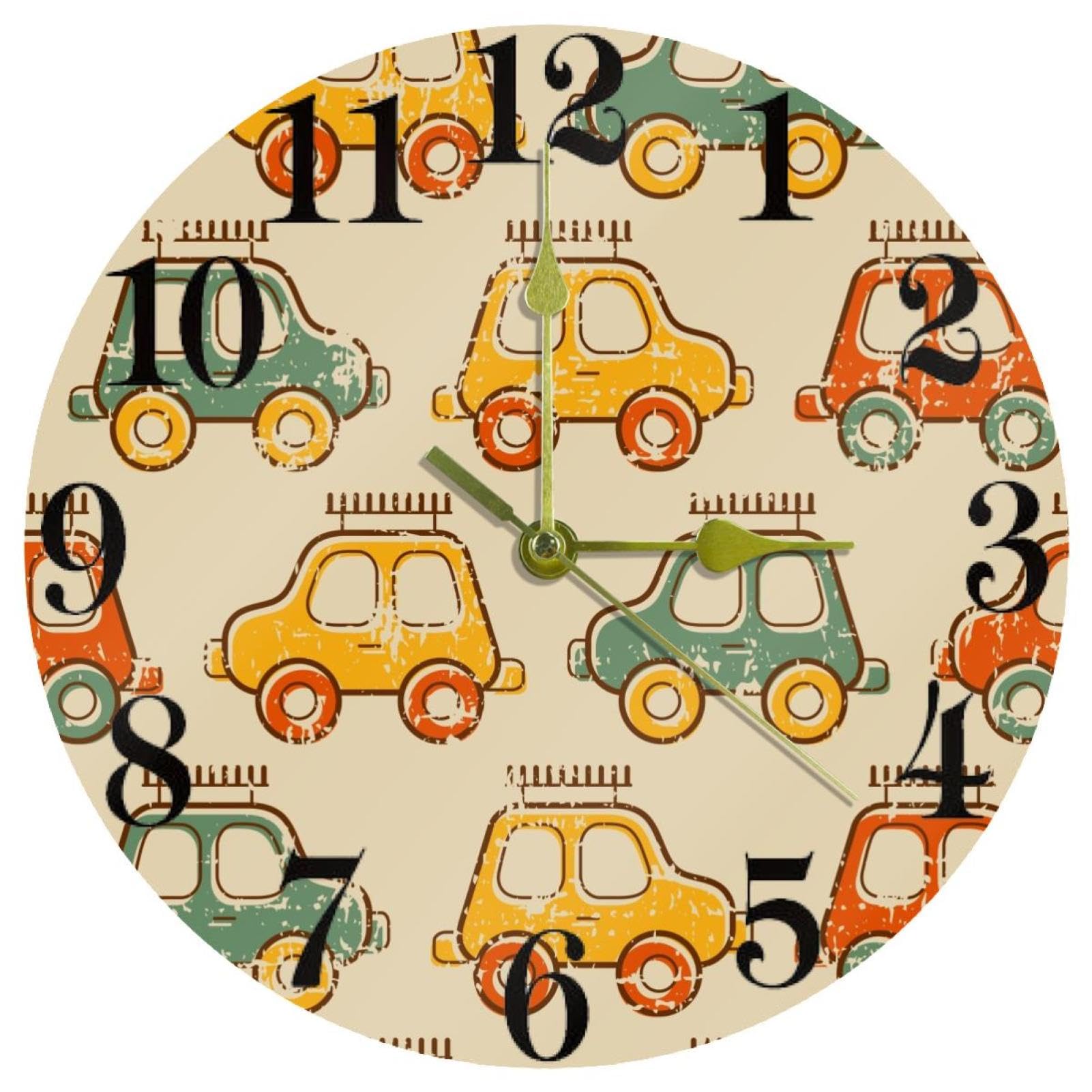 Horloge murale pour cuisine et bureau design voiture colorée ronde pour décoration intérieure