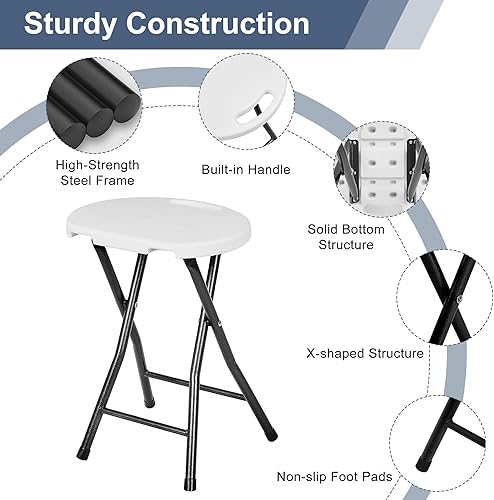 Miniatura 4 de VECELO Taburete plegable de 18 pulgadas con asa, soporte inferior sólido, marco en X de hierro, capacidad de 500 libras, pies antideslizantes, fácil