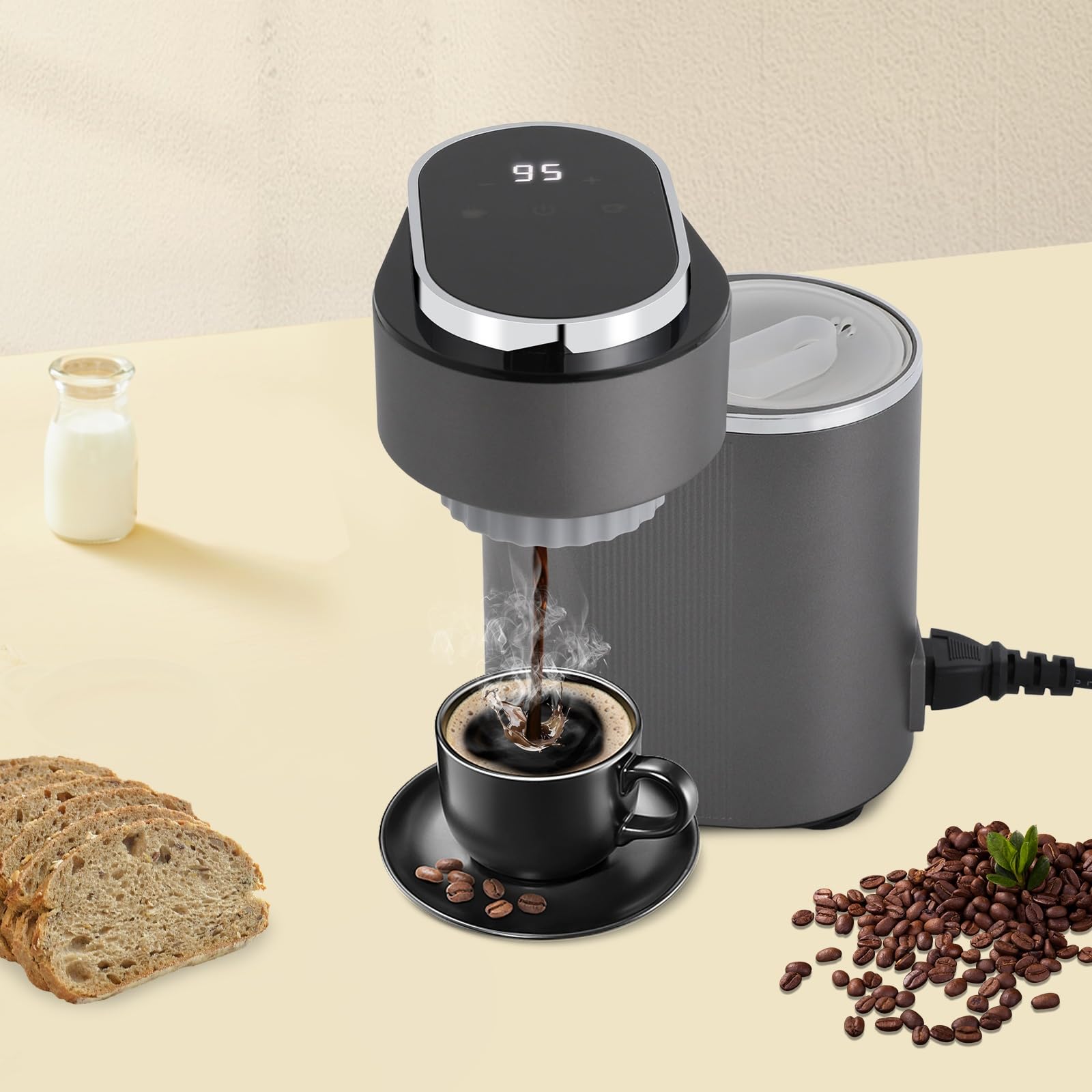Mini machine à café électrique portable avec pré-trempage à basse pression et réservoir d'eau de 150 ml, machine à expresso 600 W pour la maison, le bureau, le camping, la voiture, les