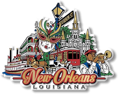 Imán de la ciudad de Nueva Orleans por Classic Magnets, recuerdos coleccionables fabricados en los Estados Unidos, 4.1 x 3.3 pulgadas disponible en Yaxa Peru