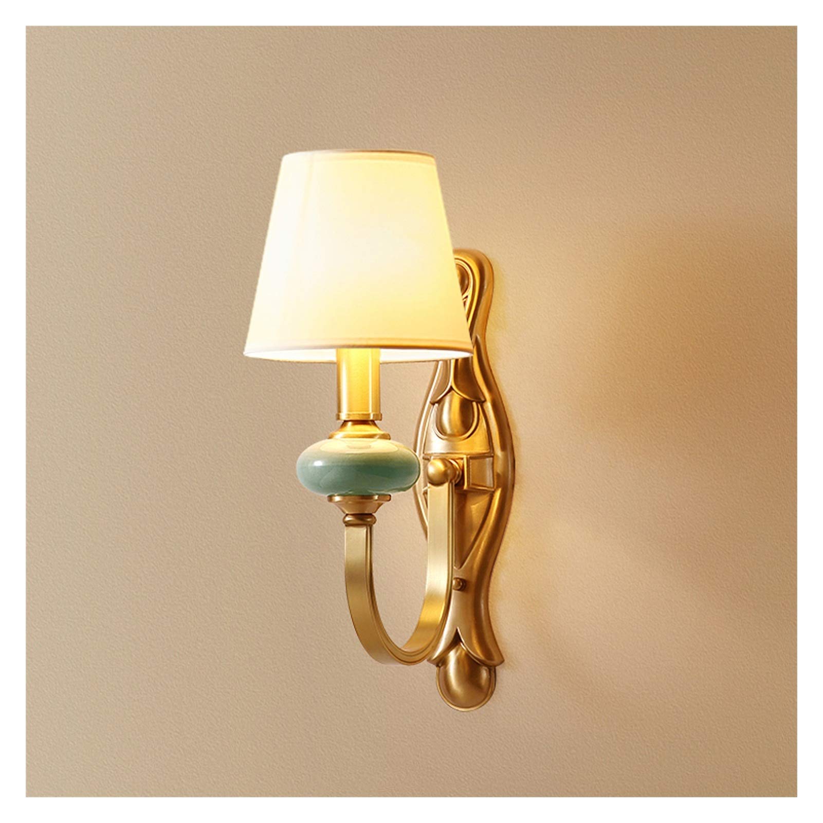 YNIYUJKL Wall Lamp, Wall Lamp Modern Bedside Wall Lamp Living Room Full Copper Wall Light Ceramic Copper Lamps With Linen Soft Light Shade For Aisle Corridor Background Wall,1PACK