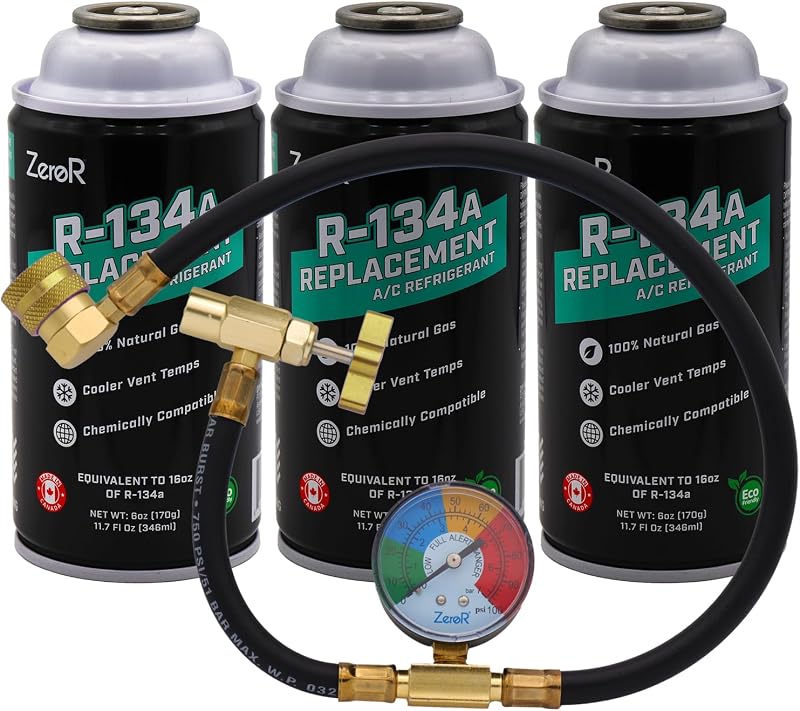 Kit de Recarga de Ar-Condicionado ZeroR R134a Replacement com Mangueira de 24" – 3 Latas SSV