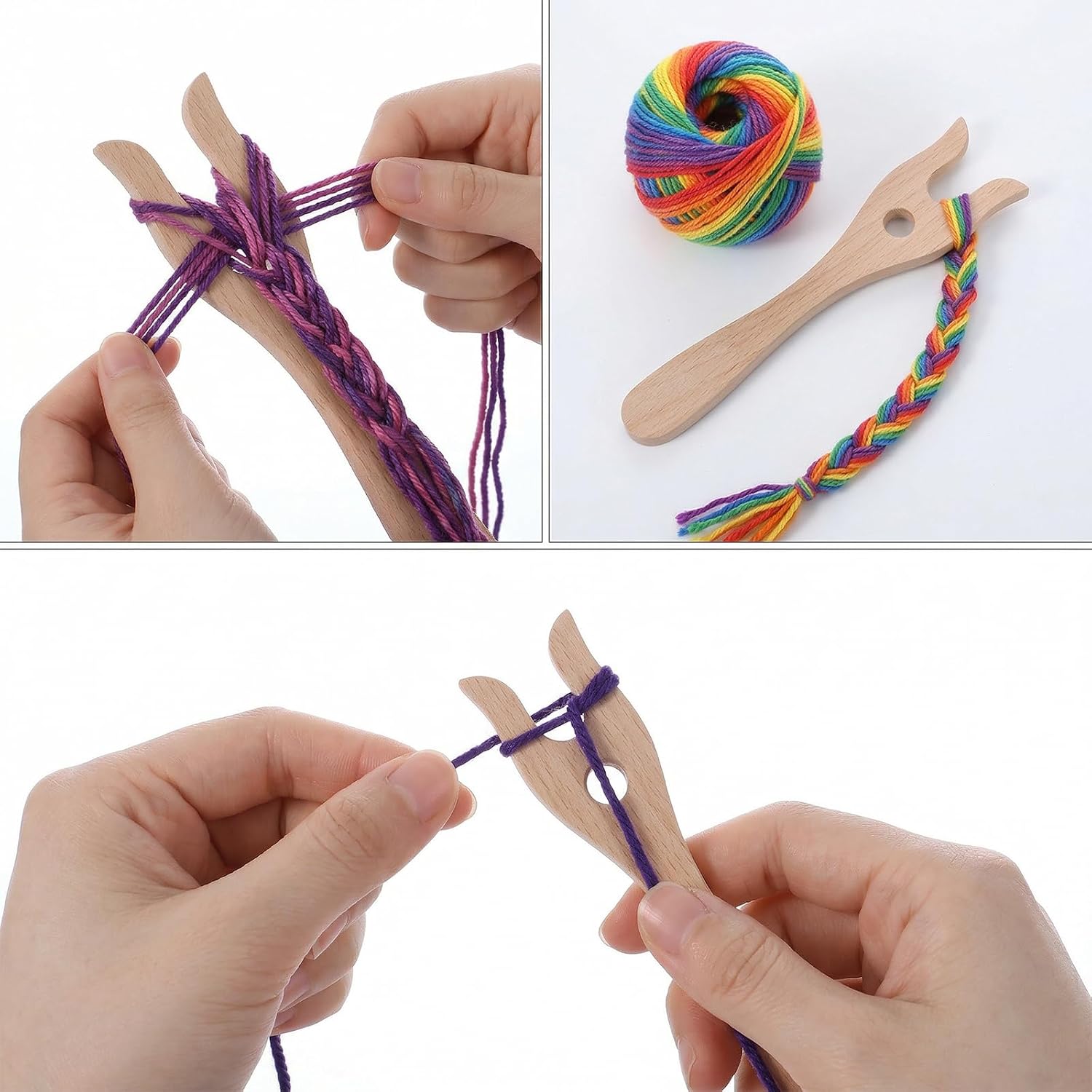 Shimmeroo 2PCS Lucet Fork, Wooden Knitting Fork Weaving Tools for Bracelet Necklace Braided DIY Projects Eye Weaving Needles Kit
