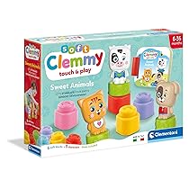 Clementoni Soft Clemmy – Sweet Animals, Play Set Bambini 6-36 Mesi, con 6 Mattoncini per Costruzioni e 3 Personaggi, Gioco Prima Infanzia Made in Italy, per Stimolare i Sensi dei più Piccoli, 17849