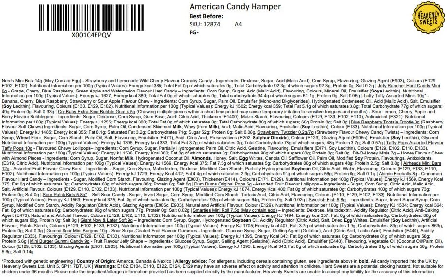 American Sweets Gift Box - 100+ Piece American Party Sweets Box - Birthday, Pinata, Halloween, Laffy Taffy, Jolly Rancher Sweets, Sour Patch Kids Candy Hamper - Heavenly Sweets