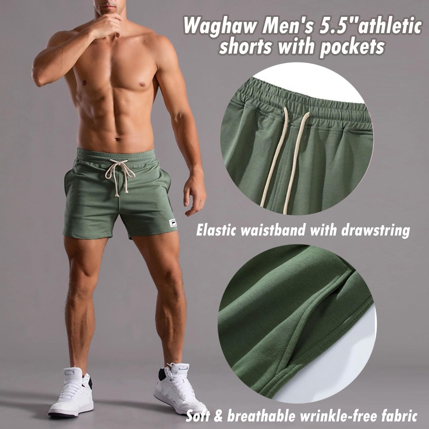 Mens 5 Inch/7 Inch Cotton Shorts Mens Sweat Athletic Shorts for Men Gym Worket Short with Pockets - Image 2