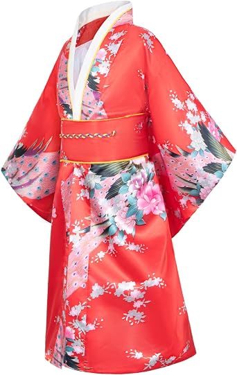 Japanese Traditional Dress Kimono Robe for Kids Girls Costume(Red130cm)