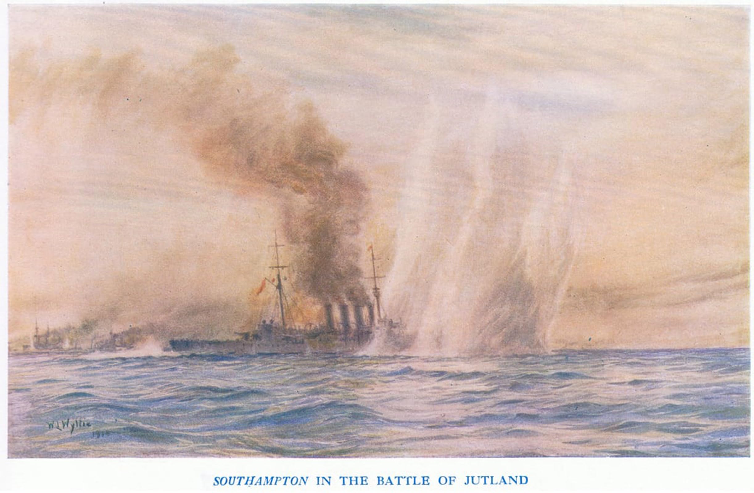 HRJUBWREE Vintage Poster Photo Wall Print Mural Artwork the Southampton in the Battle of Jutland by William Lionel Wyllie Art Prints Painting for Office Decor 60x90cm