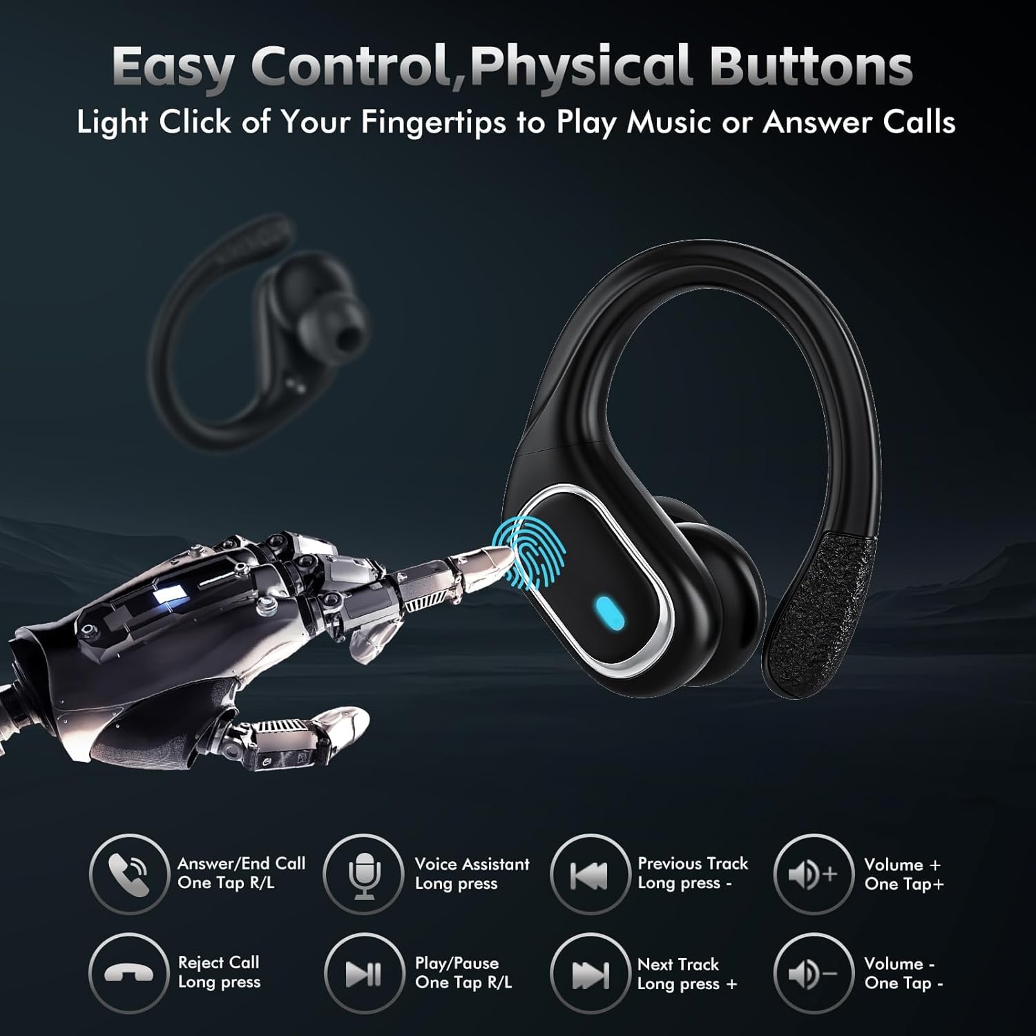 Écouteurs sans fil Bluetooth 80 heures de lecture, écouteurs étanches IPX7, écouteurs de sport, étui de chargement sans fil, crochets d'oreille