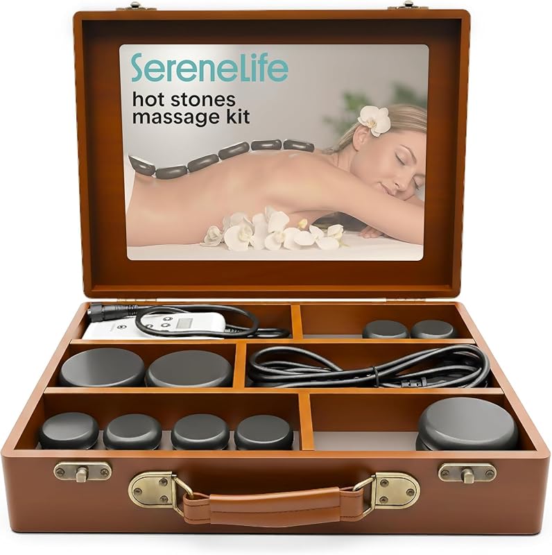 SereneLife Kit de pedras de basalto para aquecimento com bolsa elétrica e controlador digital, 12 unidades