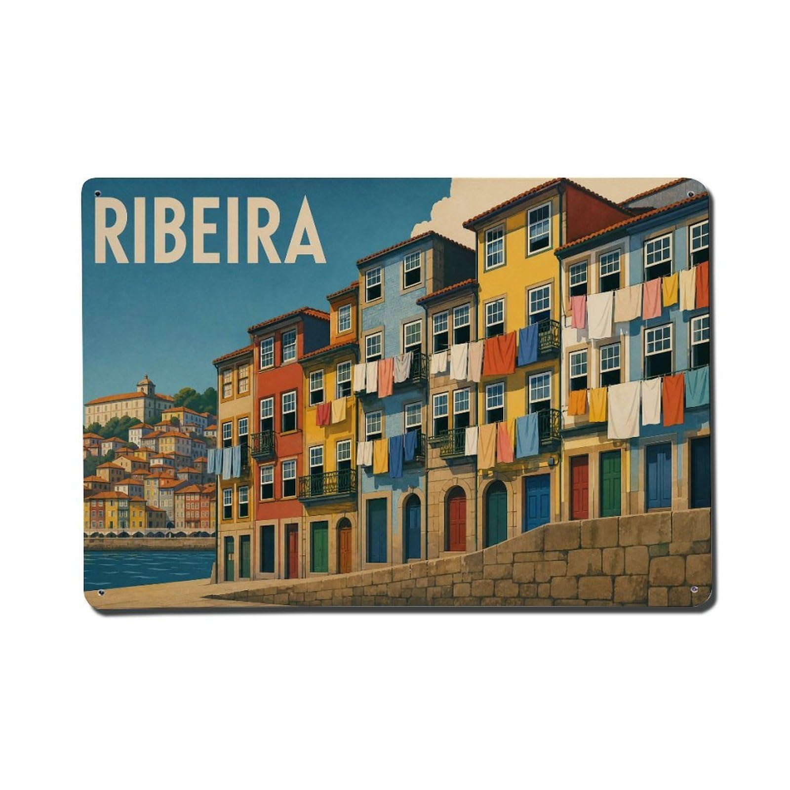 Metal Tin Sign Portugal Vintage Travel Ribeira