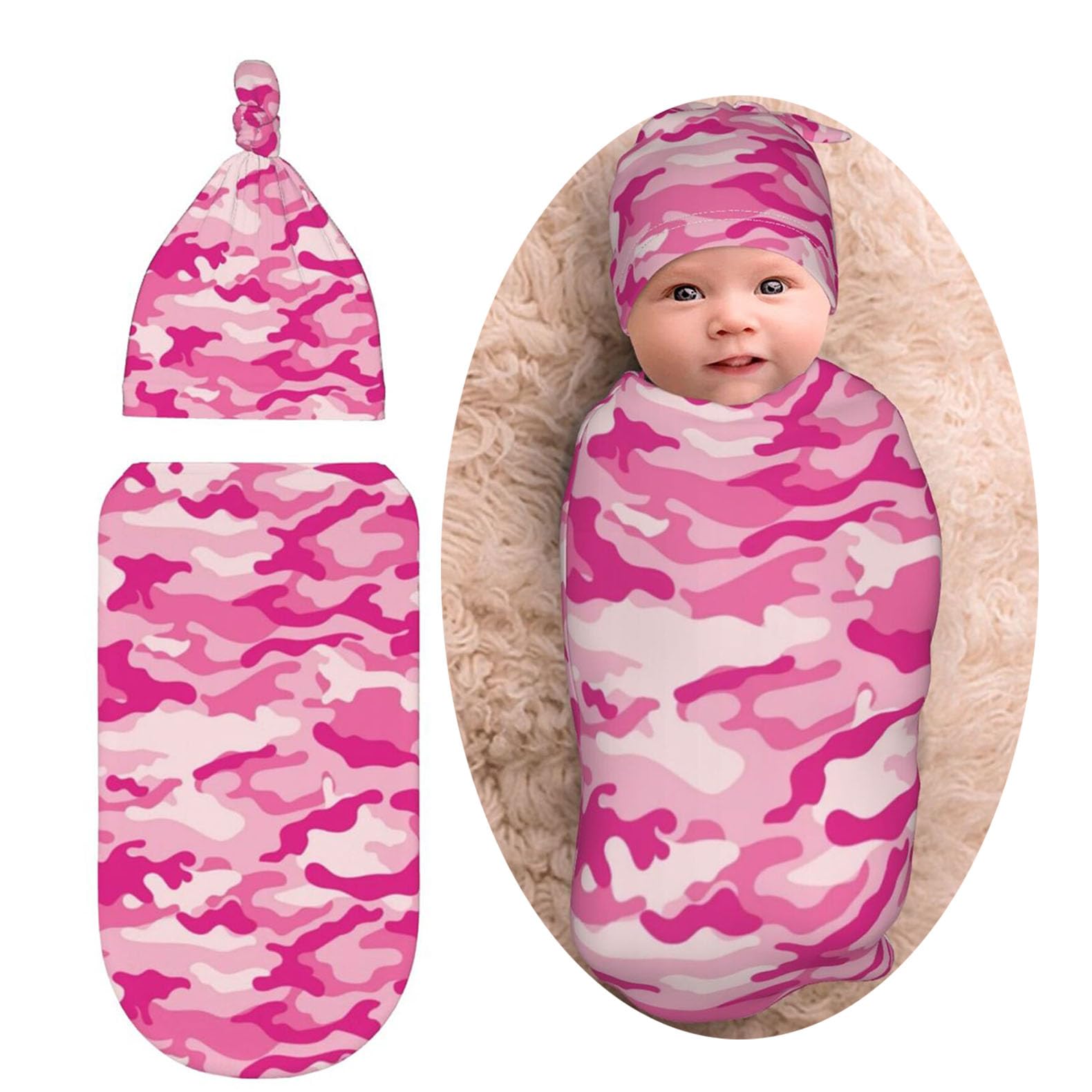 Camo Newborn Baby Swaddle Blanket Baby Stuff,with Beanie hat Sets, Soft Gifts for Unisex Boys Girls Shower Infant