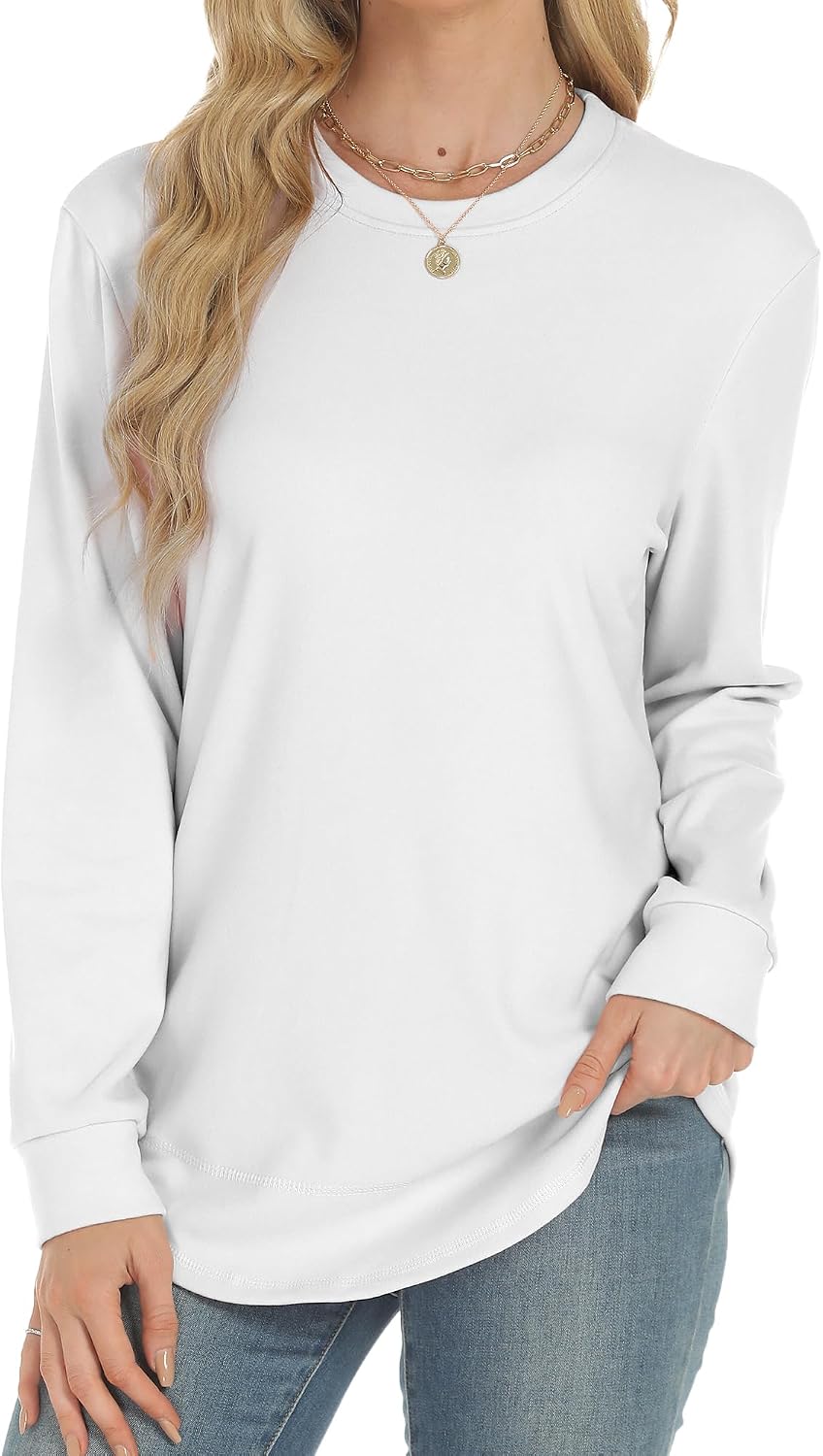 Long Sleeve Shirts for Women, Crew Neck Side Split Tunic Tops, Loose Fit T-Shirts Casual Tunic Pullover Trendy Clothes