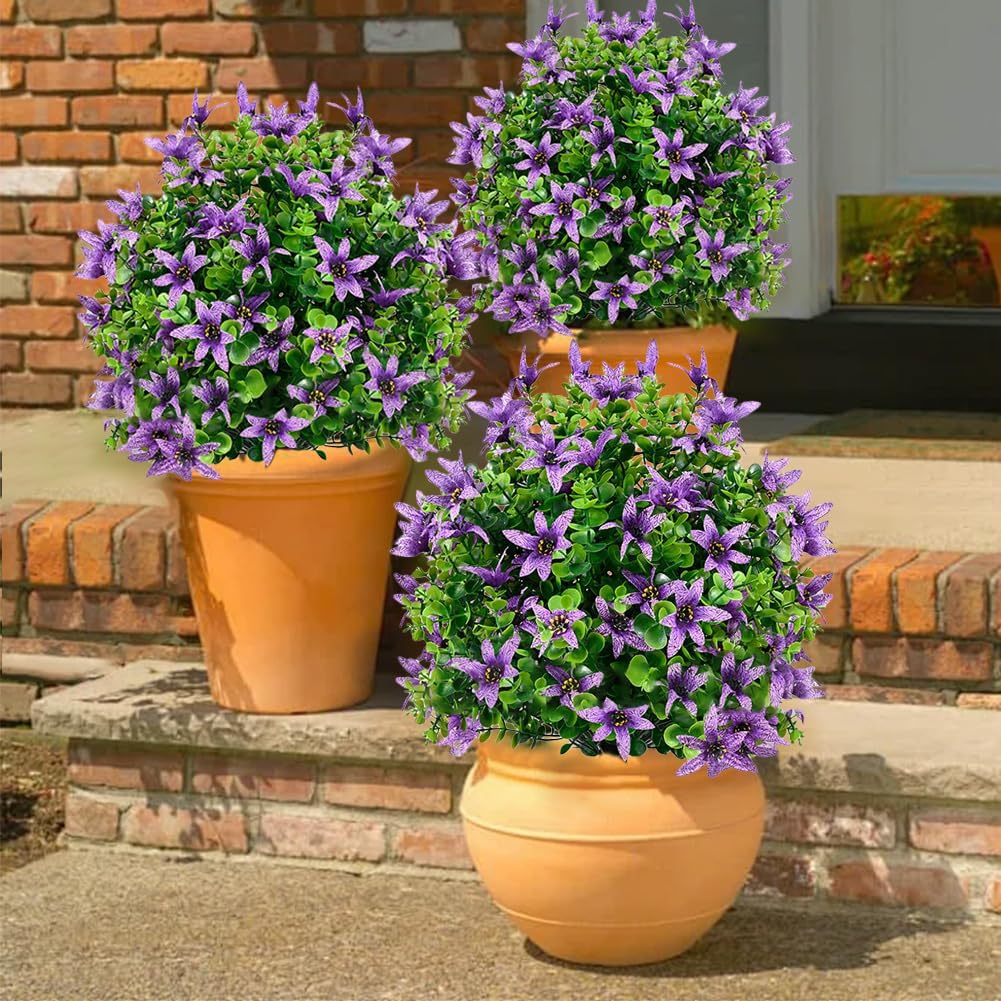 23.6in Artificial Boxwood Topiary Ball Trees with Flowers,2 Pack UV Resistant Faux Greenery Shrubs for Outdoor with Ground Spike,Fake Boxwood Plants for Front Porch Garden Yard