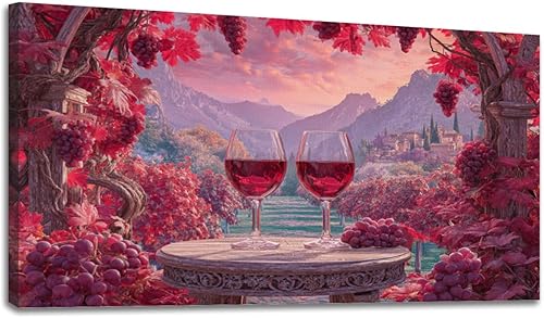 Miniatura 27 de 20"x 40" Canvas Wall Art Dreamy Vineyard Sunset Vintage Wine Glasses Rolling Hills Framed Pictures Painting Prints Large Wall Art for Living Room