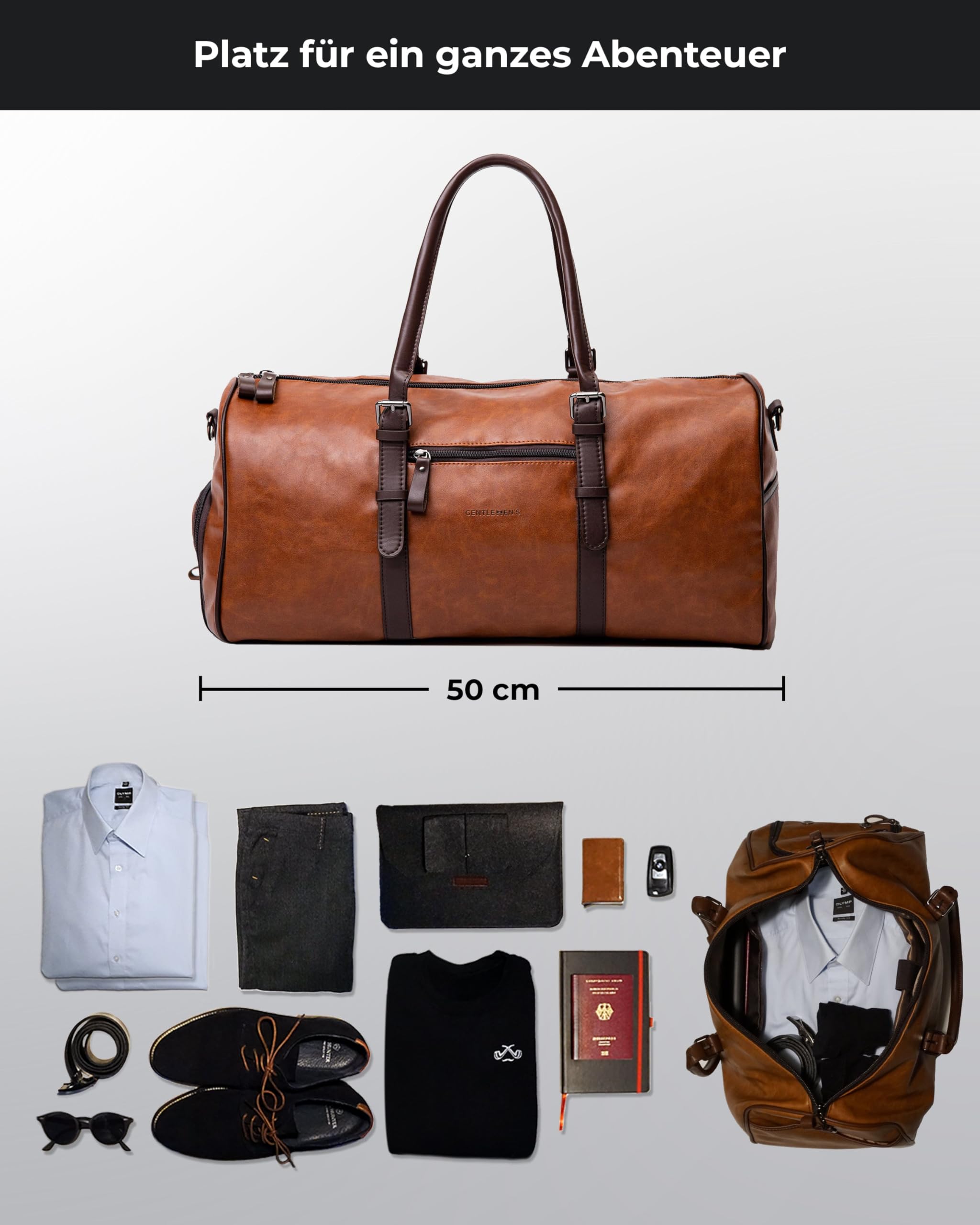 Gentlemen's® Weekender London - Reisetasche mit separatem Schuhfach - Sporttasche für jeden Anlass - vegan mit Schultergurt und Trackerfach - Perfekt für Reisen, Arbeit und Sport
