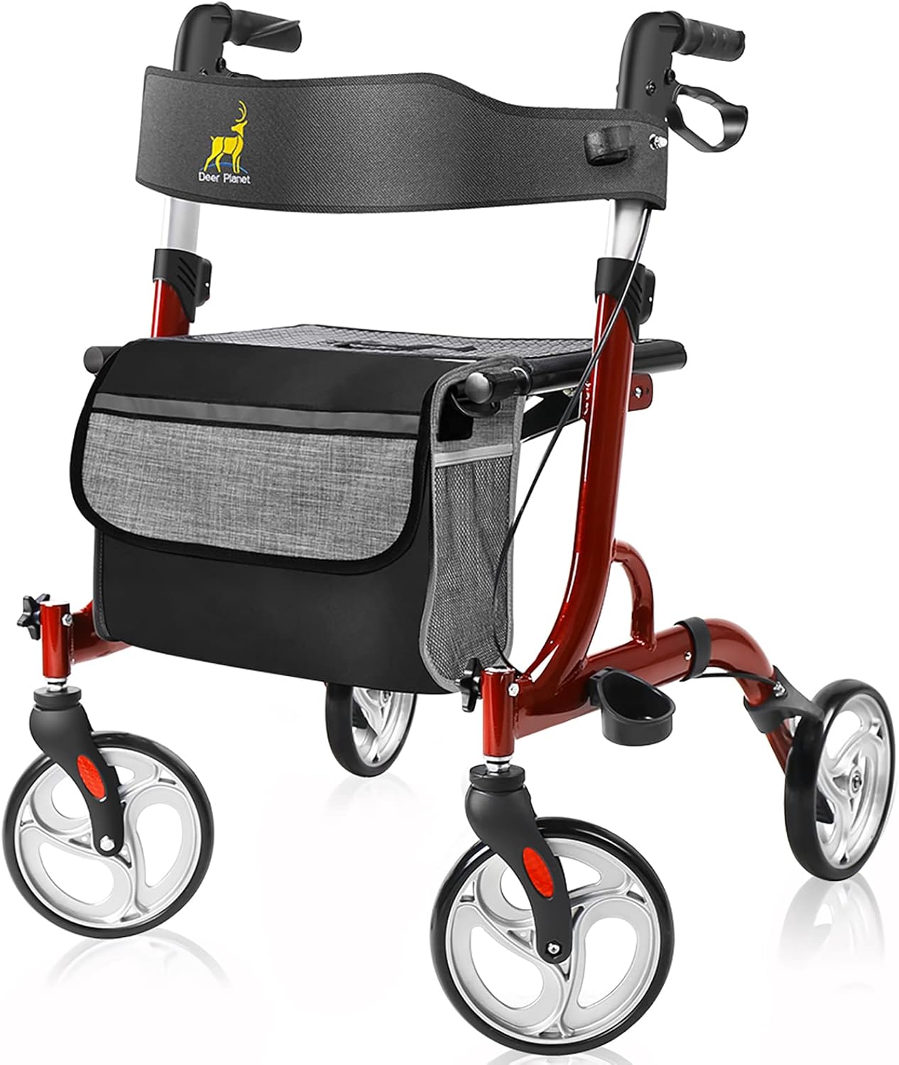 Rollator Walker for Seniors and Adults, 8" Wheels Medical Rolling Walker with Seats, Adjustable Handle & Basket, Aluminum Mobility Aids (Model-WineRed) : Health & Household