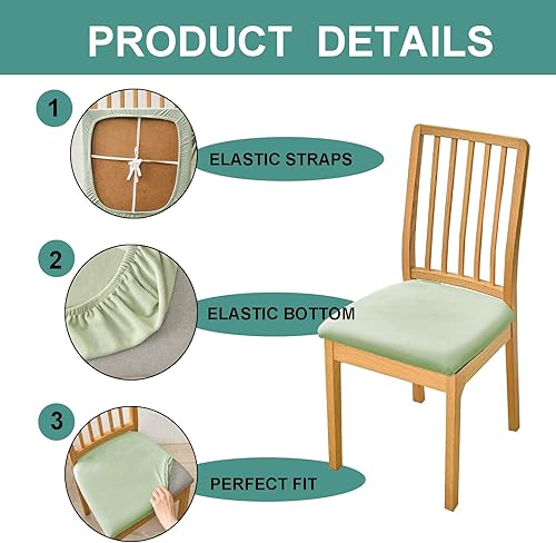 Miniatura 4 de Juego de 6 fundas elásticas de felpa para asiento de silla, para comedor, lavables, extraíbles, para comedor, cocina, color gris claro, 6 piezas