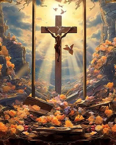 Pintura de bricolaje por números para adultos con cruz de Jesús, pintura al óleo digital para bricolaje, pintura acrílica, arte de pared de Dios
