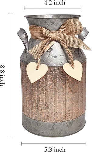 Miniatura 5 de Shabby Chic - Jarrón de metal con acabado galvanizado en forma de corazón, diseño elegante, rústico, primitivo, decorativo, para flores, 8.8