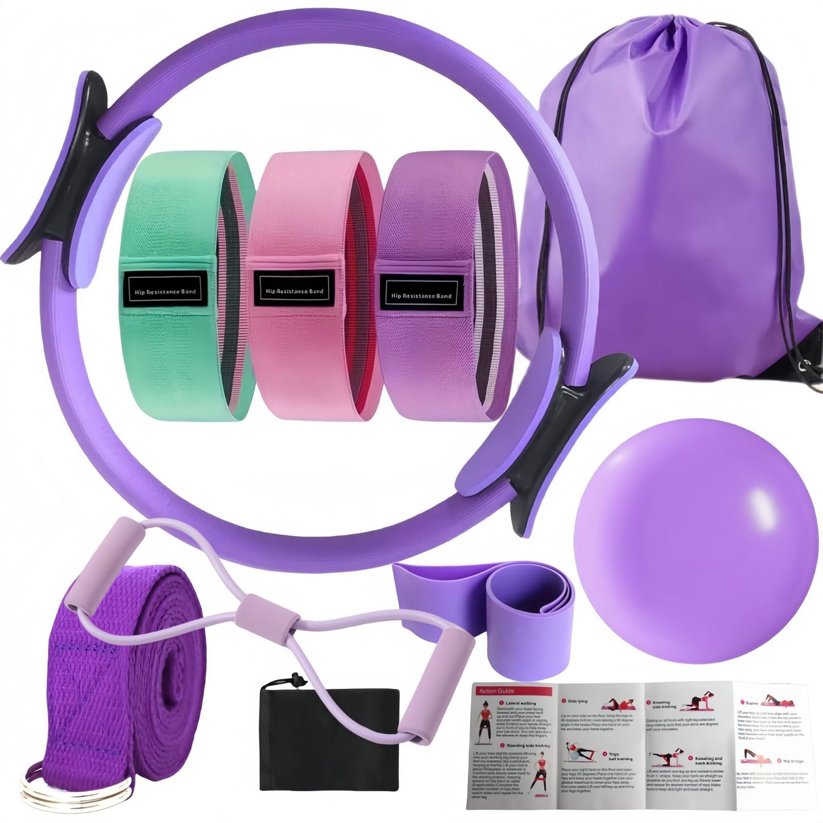 Kit de Pilates à Domicile pour Femmes : Ballon et Anneau de Pilates, Bandes de résistance, Anneau d'entraînement, équipement de Fitness à Domicile pour Le renforcement (Femmes et Hommes)