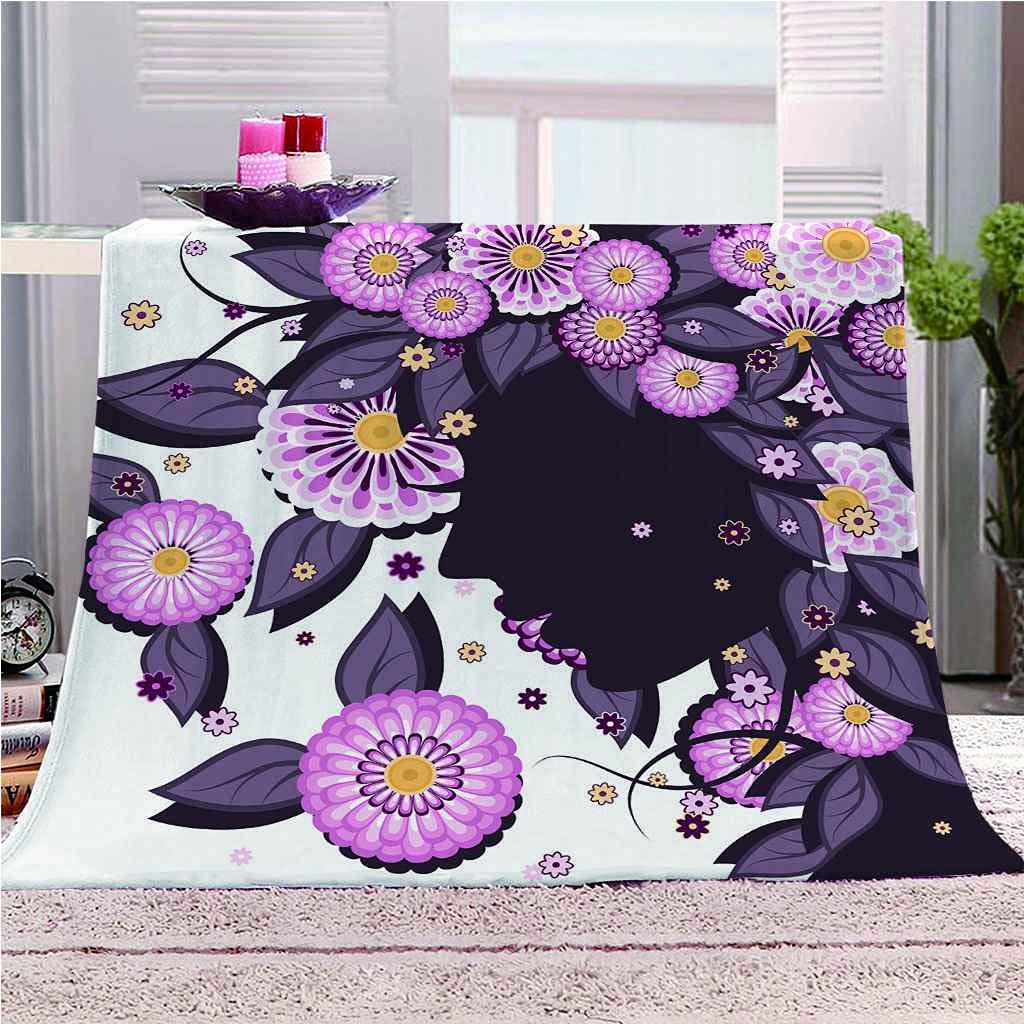 Couverture polaire anti-froid douce au toucher fleur violette lit et canapé