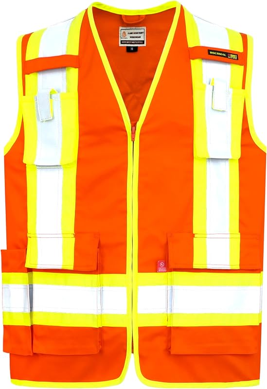 FR Vest Zipper Reflective High Visibility ANSI Class 1 Safety CAT2 | 7.5oz Cotton Fire Retardant,Flame Resistant NFPA2112 CAT2,4”Tape Hi Vis ANSI/ISEA 107 Type O Class1,Men's Reflective Workwear