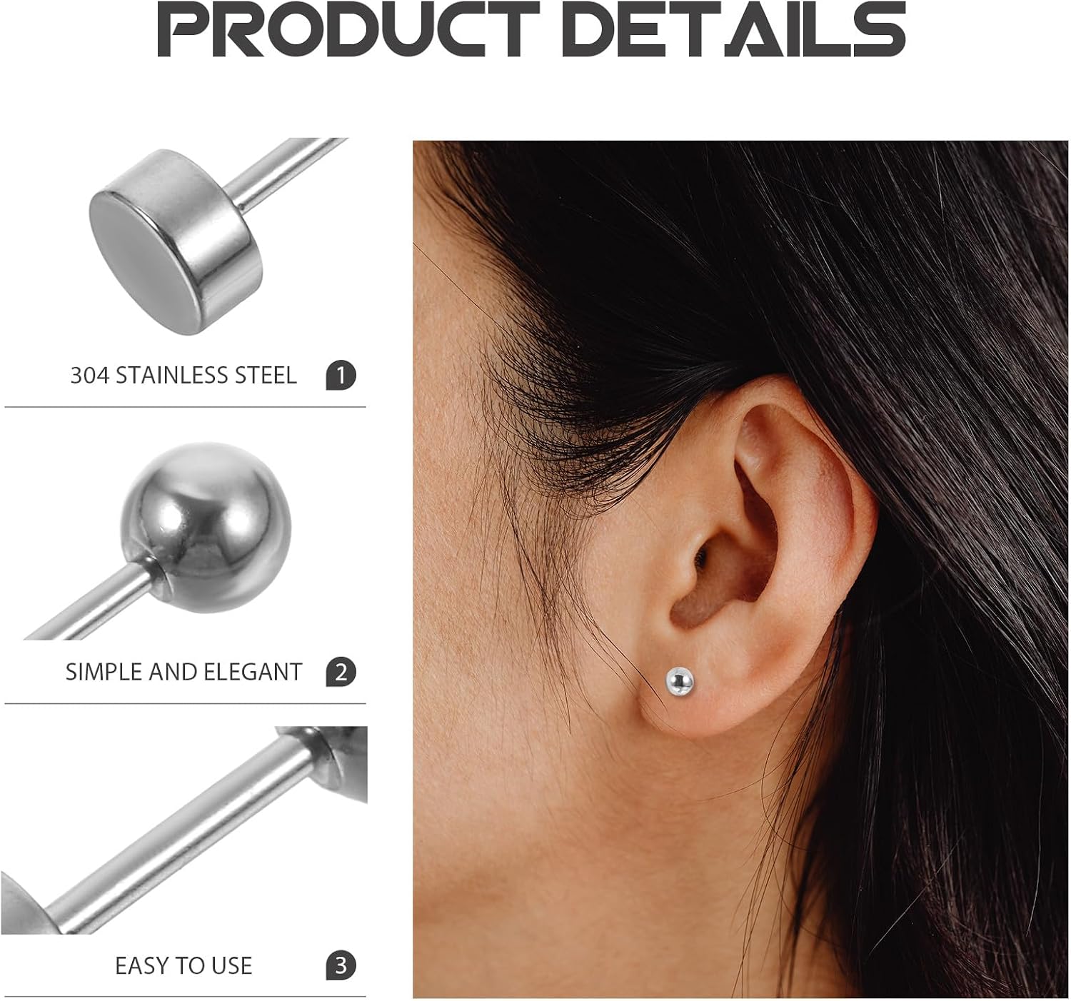 BESTonZON 8pcs Stainless Steel Ball Earrings Minimalist Geometric Post Earrings for Women Casual Wear Hypoallergenic Jewelry Set