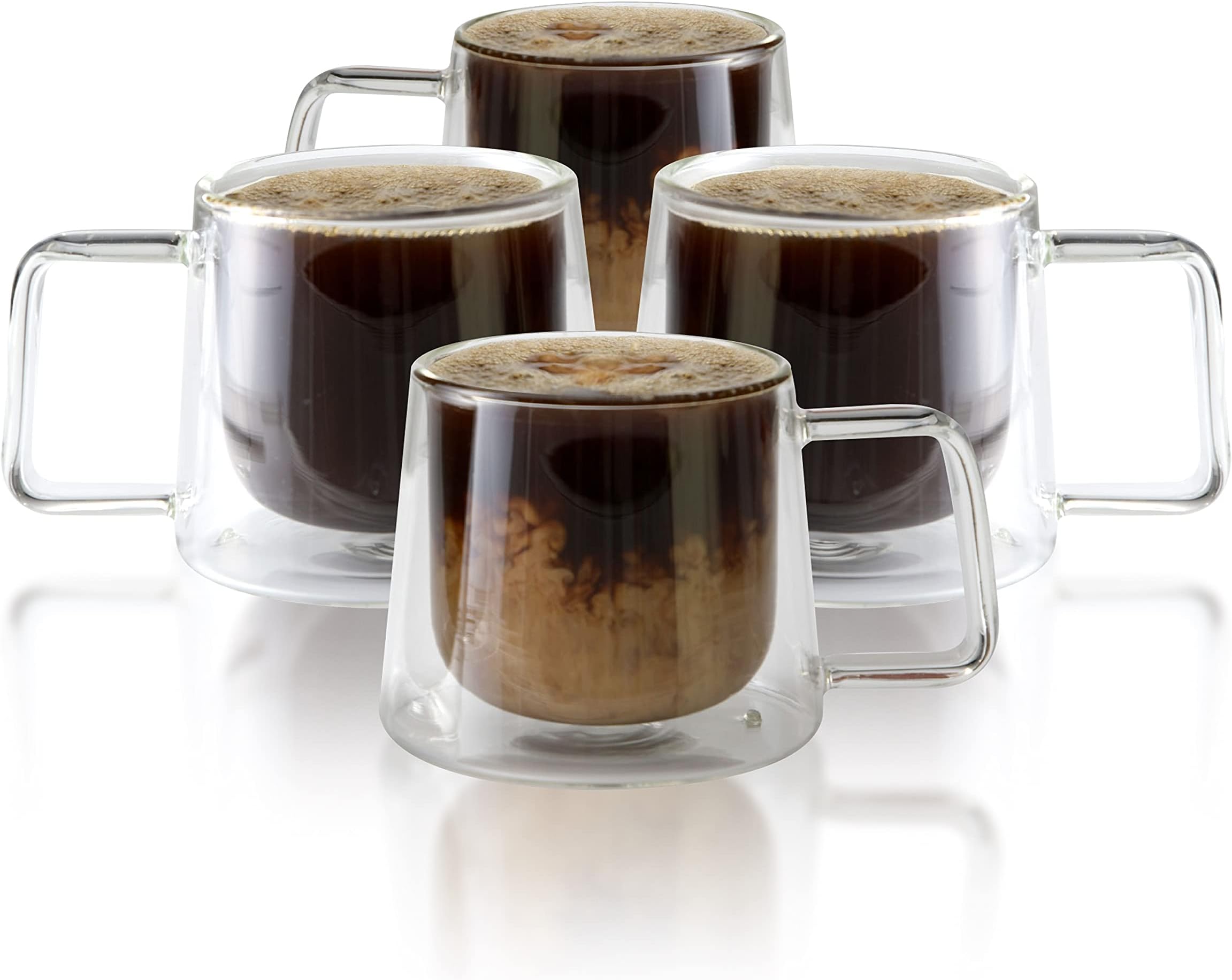 LEMONSODA Double Walled Glass Coffee Drink Mug with Handle - Set of 4 (250 mL / 8.5 fl. oz) Insulated Thermal Mugs Glasses For Tea, Coffee, Latte, Cappucino, Cafe, Milk - Housewarming Gifts