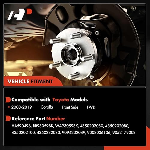 Miniatura 2 de A-Premium Kit de cojinete de rueda delantera y cubo de rueda compatible con Toyota Corolla 2003-2019, solo FWD