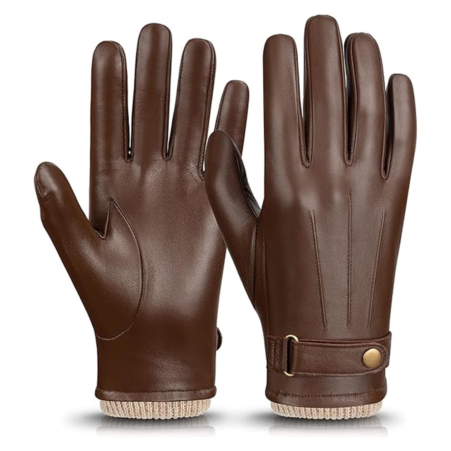 Winter Leather Gloves for Men, Touchscreen Snap Closure Cycling Black Gloves Outdoor Riding Warm Waterproof Gloves（L）