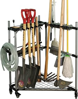 QTJH Garden Tool Organizer with Wheels Rolling Corner Tool Storage Rack for Garden Tool Tower Broom Holder