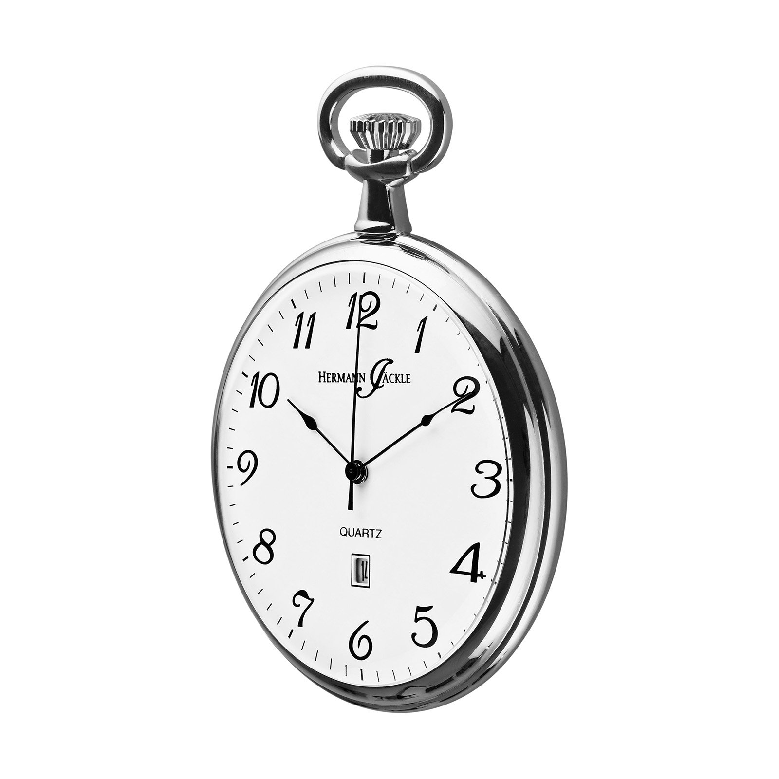 Hermann Jäckle Herren Taschenuhr Konstanz II Quarz 47 mm Silber | Quarzwerk, Datumsanzeige, großes Piloten-Zifferblatt, inklusive Kette und Reiseetui