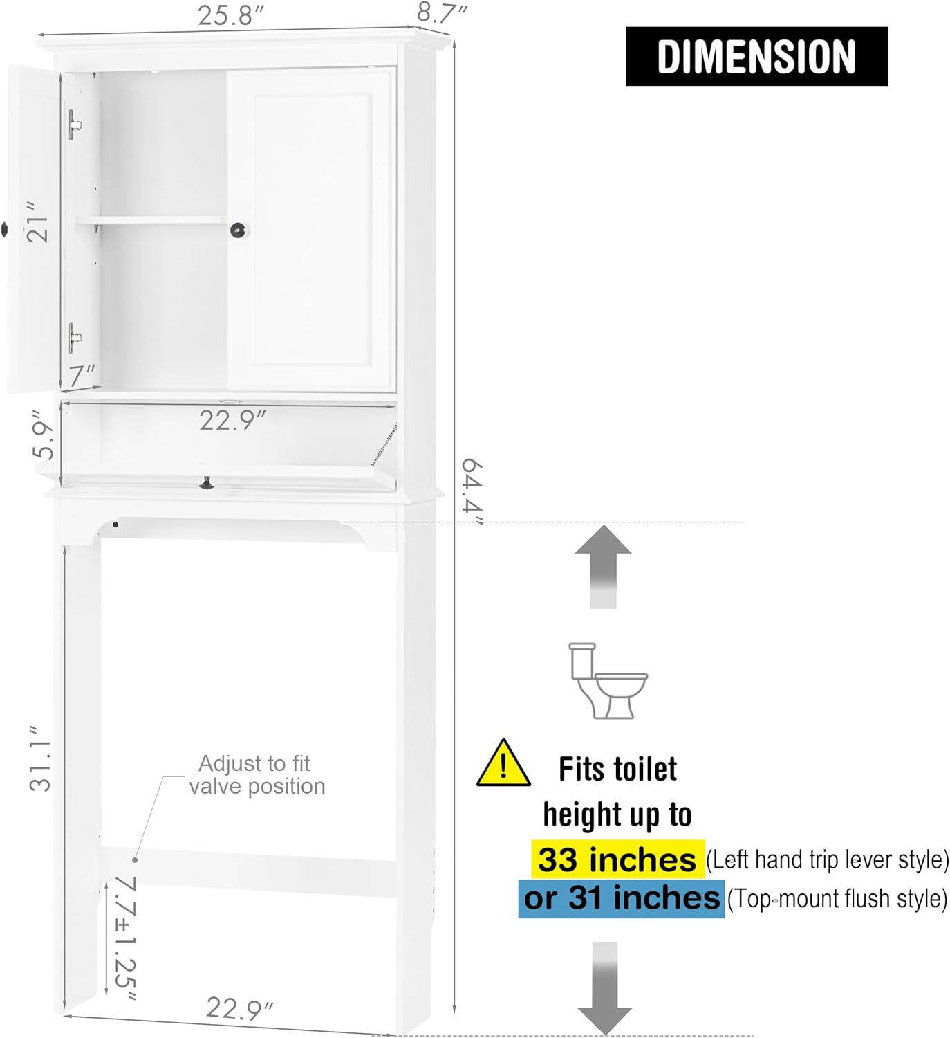 bathroom over the toilet storage cabinet with doors and adjustable shelves - over the toilet storage cabinet