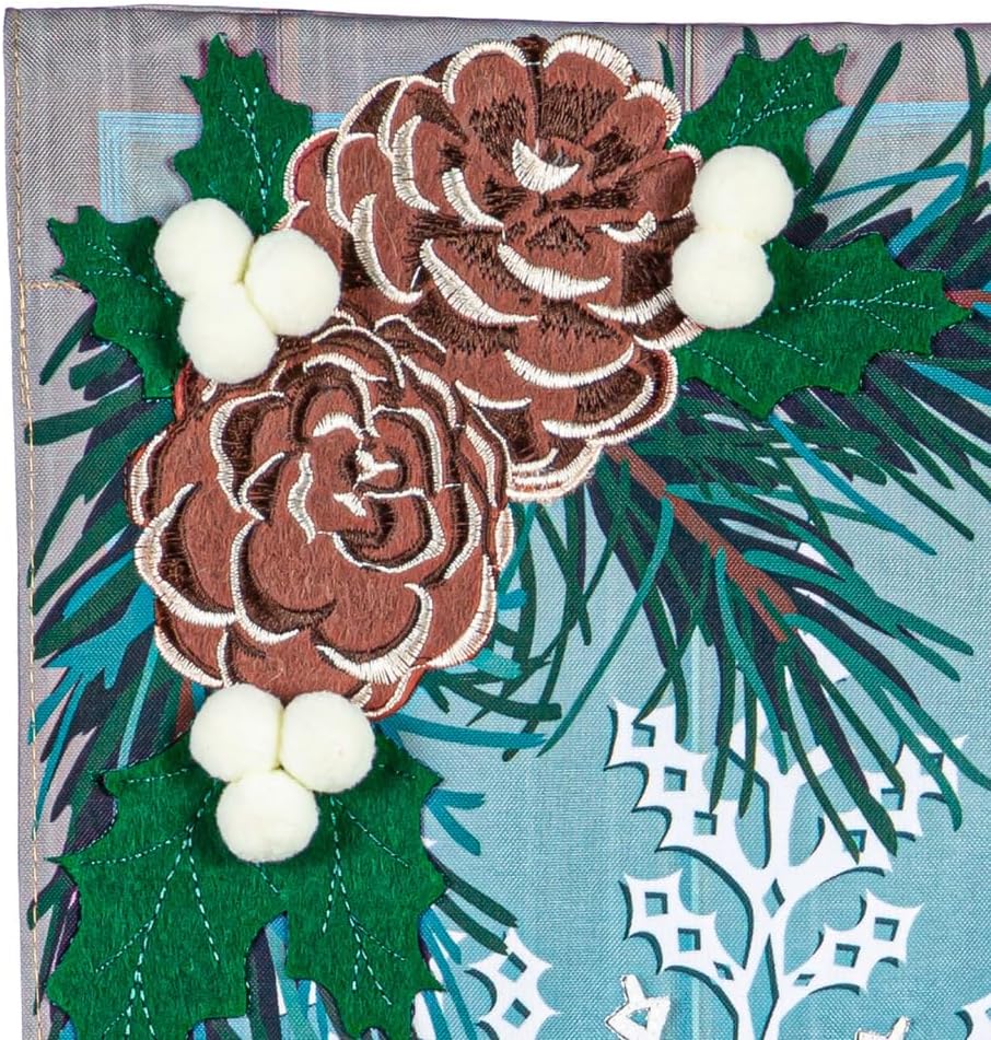 Evergreen Flag Winter Wishes Snowflake Everlasting Impressions Textile Door Décor | Winter Garden Flag for Outside 28 x 12 Double Sided | Outdoor Décor For Holiday Christmas
