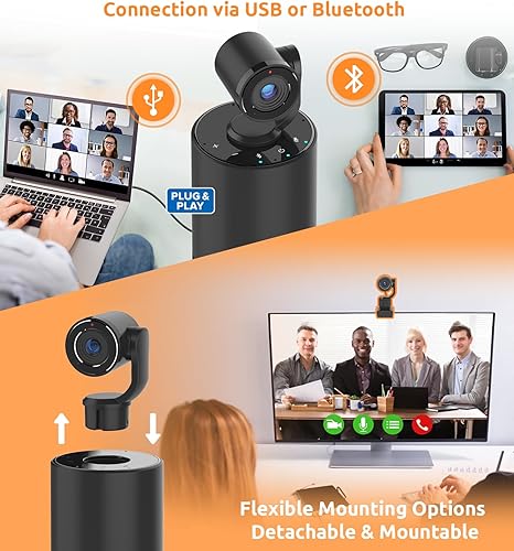 Vista 6 de TOUCAN Video Conference Camera with 4 Noise-Cancelling Mics, Speaker, Adjutable Camera, 1080p Detachable USB Webcam Plug and Play Works with Zoom